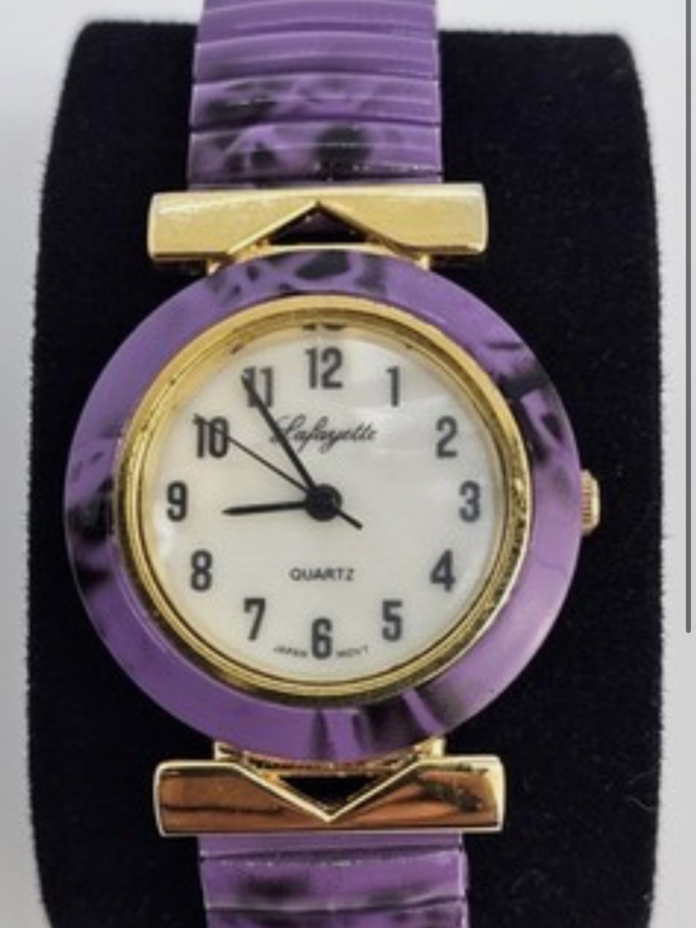 Vintage Lafayette Women's Watch 27MM Cream Dial Purple Expandable Band 6"